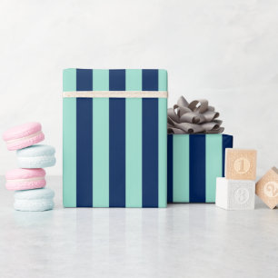 Mint Green and Navy Stripes Wrapping Paper