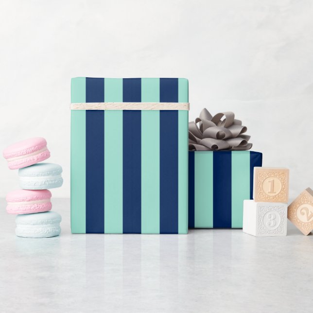 Mint Green and Navy Stripes Wrapping Paper (Baby Shower)