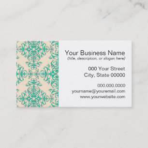 Mint Green and Off White Damask Style Pattern Business Card