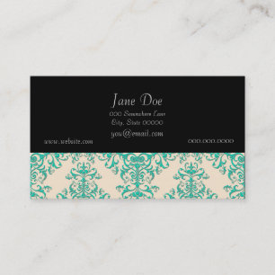 Mint Green and Off White Damask Style Pattern Business Card