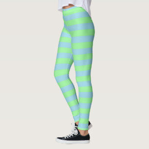 Mint Green and Pastel Blue Stripes Leggings
