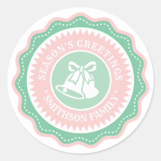 Mint Green and Pastel Pink SEASON'S GREETINGS Classic Round Sticker