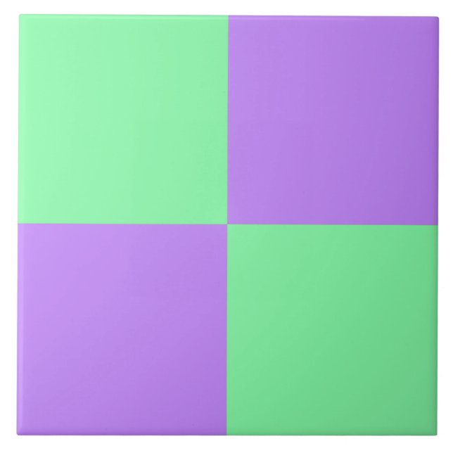 Mint Green and Pastel Purple Chequerboard Tile (Front)