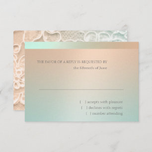 Mint Green and Peach Lace Wedding RSVP Card