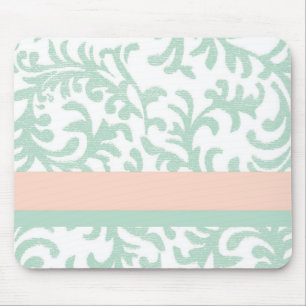 Mint Green and Peach Pink Floral Pattern Mouse Mat
