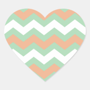 Mint Green and Peach Zigzags Heart Sticker