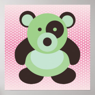 Mint Green and Pink Baby Panda Bear Poster