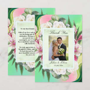 Mint Green and Pink Botanical Wedding Thank You Card