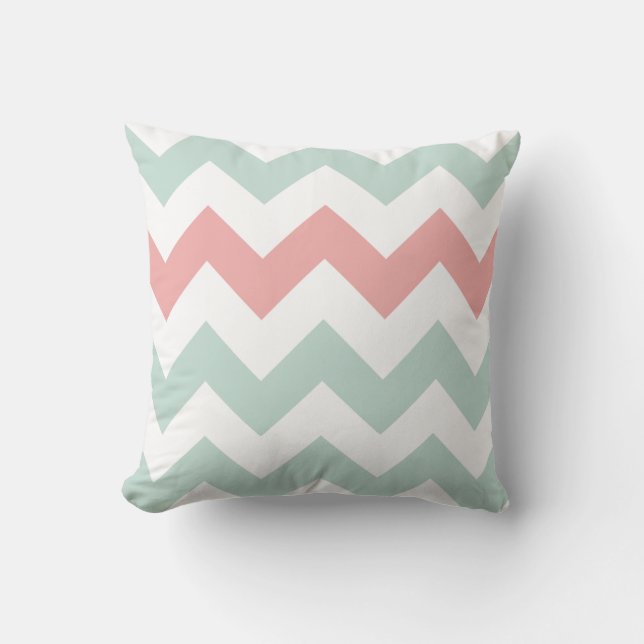 Mint Green and Pink Chevron Pillow (Front)