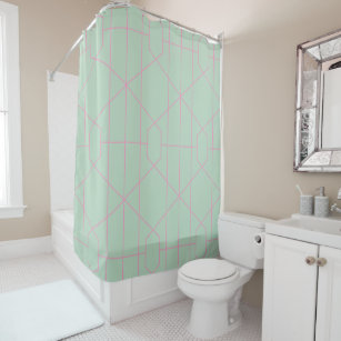 Mint Green and Pink Geometric Lines Pattern Shower Curtain