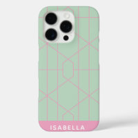 Mint Green and Pink Geometric Lines Personalised