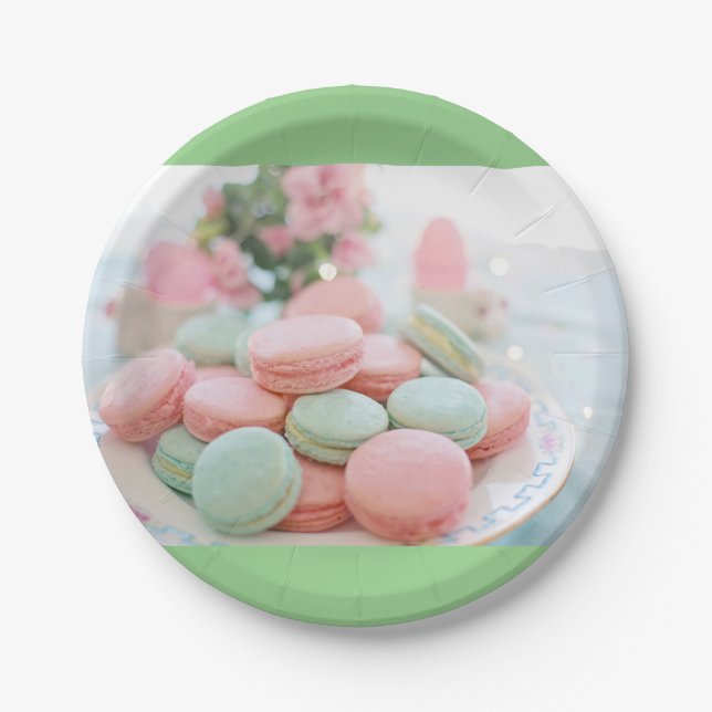 Mint green and Pink Macaroons Paper Plate (Front)