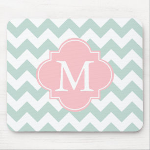 Mint Green and Pink Modern Chevron Custom Monogram Mouse Mat