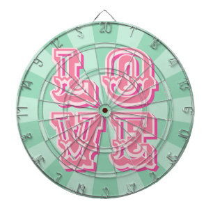 Mint Green and Pink Vintage LOVE Design Wedding Dartboard