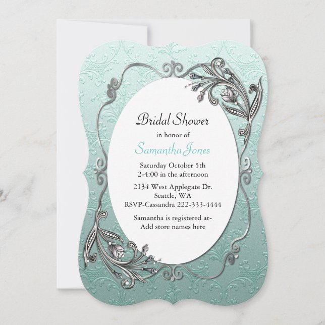 Mint Green and Silver Bridal Shower Invitation (Front)