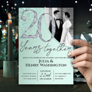 Mint Green and Silver Wedding Anniversary  Invitation