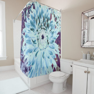 Mint Green and Teal Dahlia Flower Shower Curtain