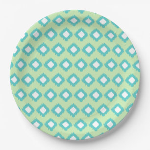 Mint Green and Teal Tribal Ikat Pattern Paper Plate
