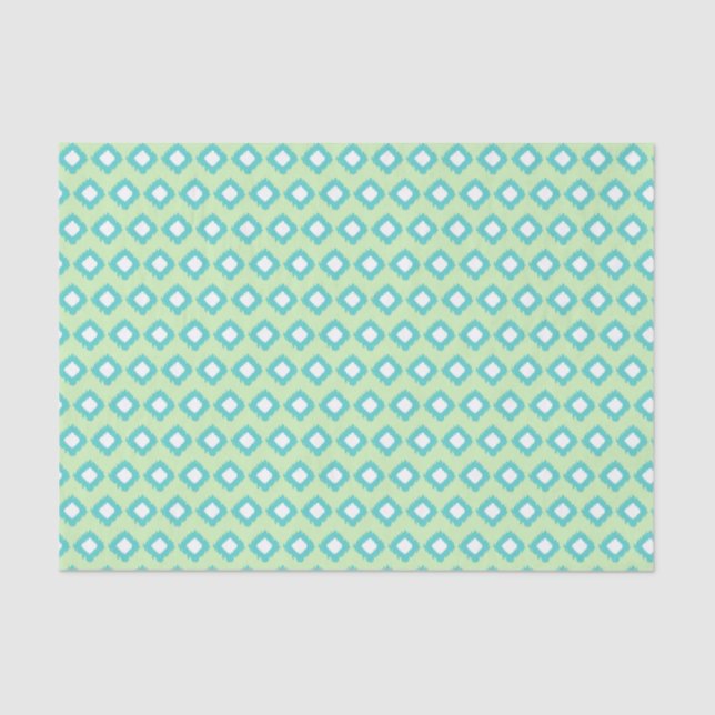 Mint Green and Teal Tribal Ikat Pattern Tissue Paper (Front)