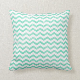 Mint Green and White Chevron Pattern Cushion