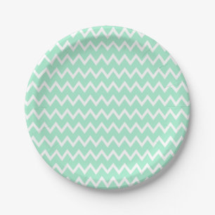 Mint Green and White Chevron Pattern Paper Plate