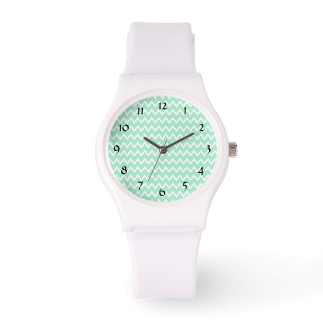 Mint Green and White Chevron Pattern Watch (Front)