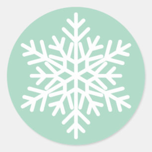 Mint Green and White Christmas Snowflake Design Classic Round Sticker