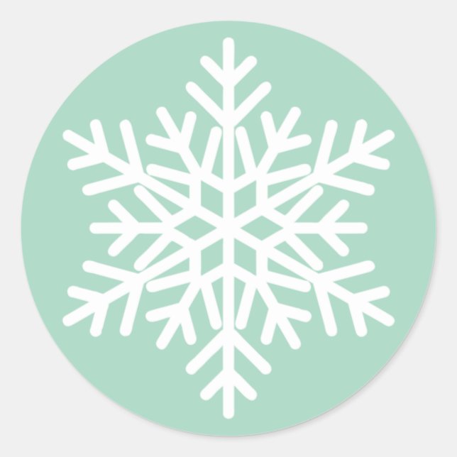 Mint Green and White Christmas Snowflake Design Classic Round Sticker (Front)