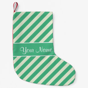 Mint Green and White Diagonal Stripes Small Christmas Stocking