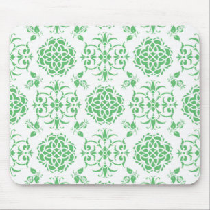Mint Green and White Floral Damask Style Pattern Mouse Mat