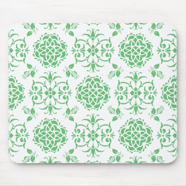 Mint Green and White Floral Damask Style Pattern Mouse Mat (Front)