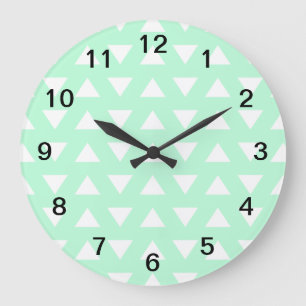 Mint Green and White Geometric Pattern. Large Clock