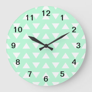 Mint Green and White Geometric Pattern. Large Clock