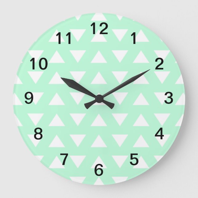 Mint Green and White Geometric Pattern. Large Clock (Front)