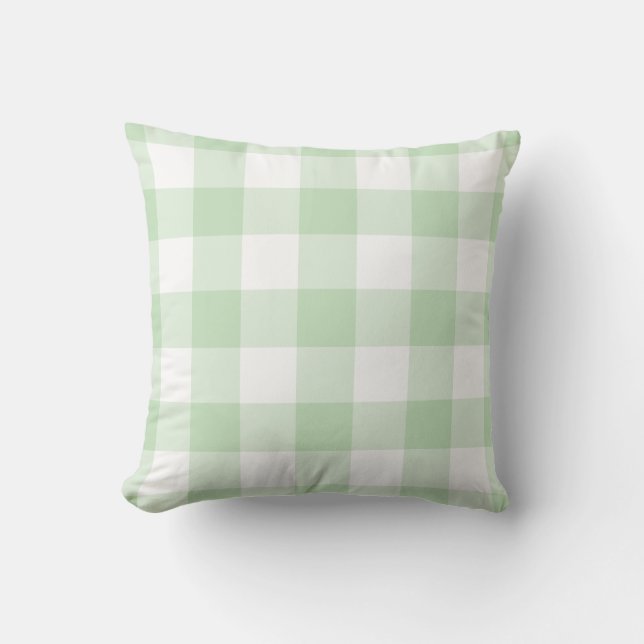Mint Green and White Gingham Pattern Cushion (Front)