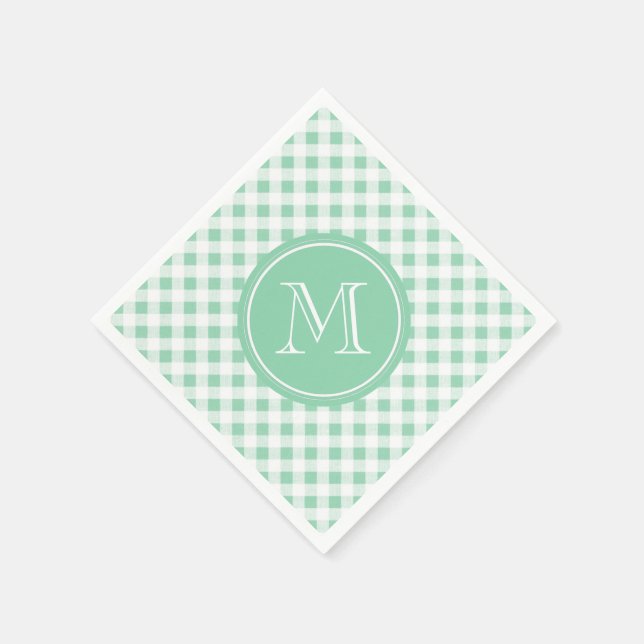 Mint Green and White Gingham, Your Monogram Napkin (Corner)