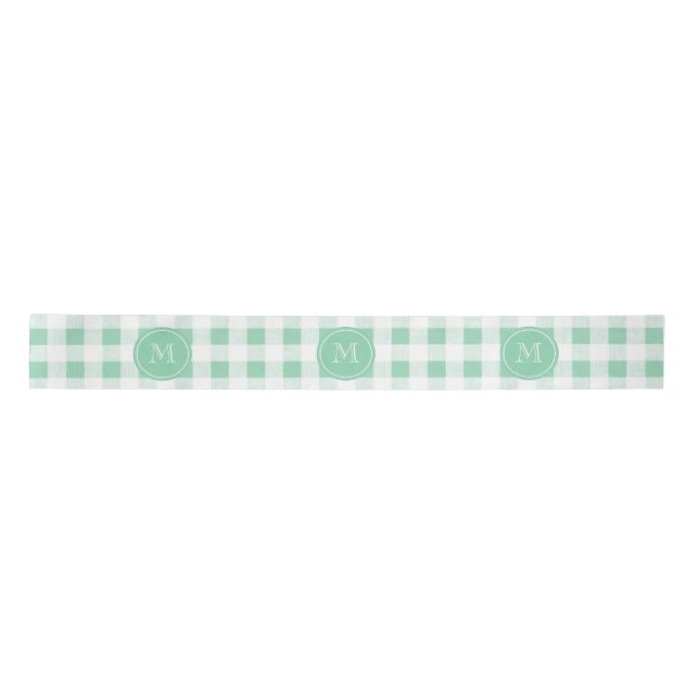 Mint Green and White Gingham, Your Monogram Satin Ribbon (Front)