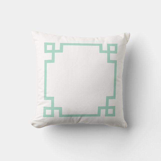 Mint Green and White Greek Key Cushion (Front)
