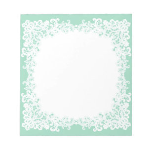 Mint green and white lace custom notepad