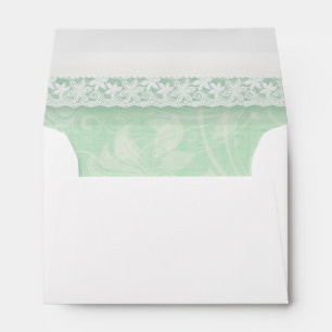 Mint green and white lace wedding envelope