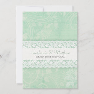 Mint green and white lace wedding invitation