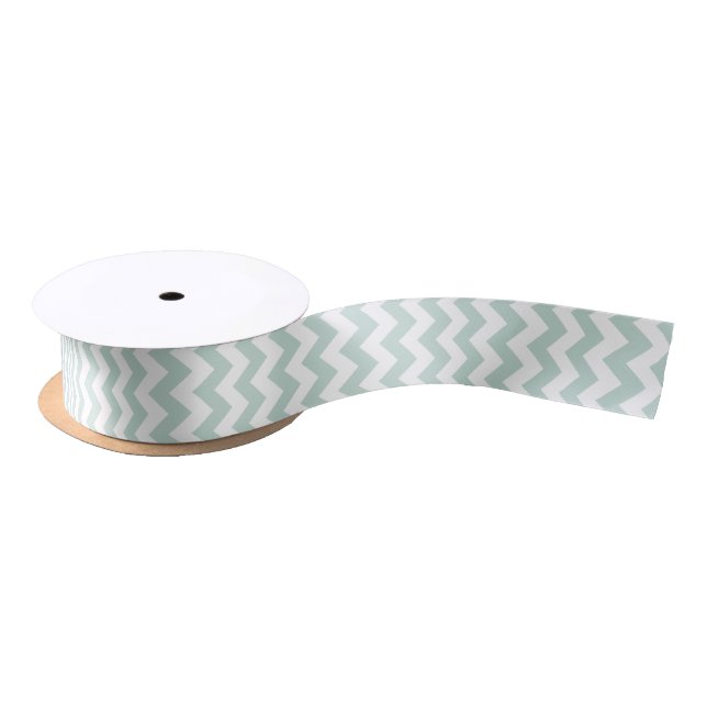 Mint Green and White Modern Chevron Satin Ribbon (Spool)