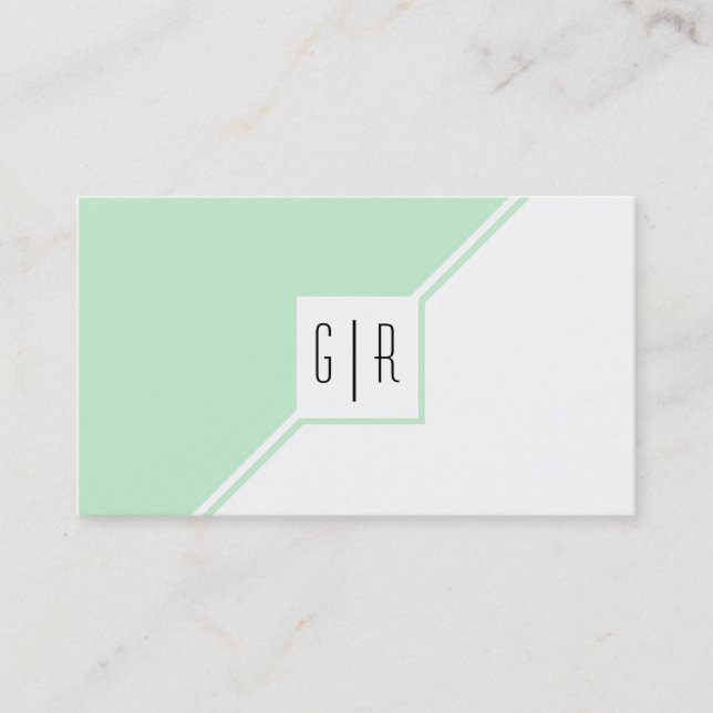 Mint green and white modern monogram geometric business card (Front)