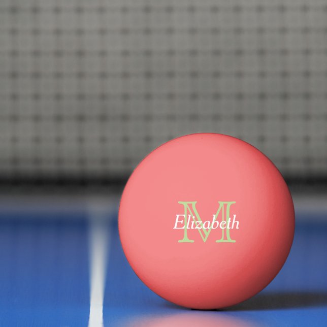 Mint Green and White Monogram on Pink Ping Pong Ball (Net)