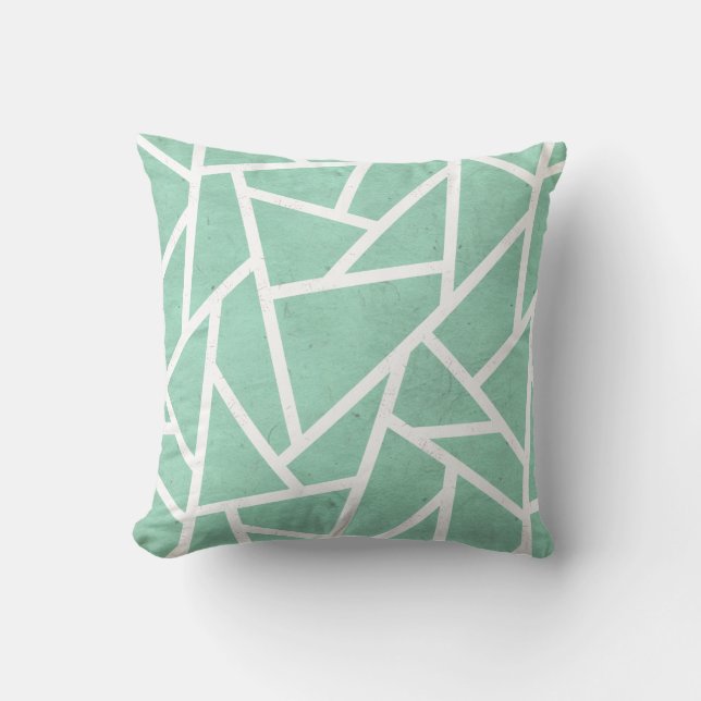Mint green and white mosaic pattern cushion (Front)