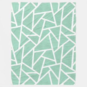 Mint green and white mosaic pattern fleece blanket