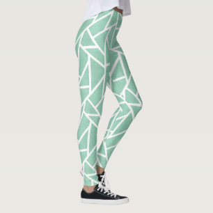 Mint green and white mosaic pattern leggings