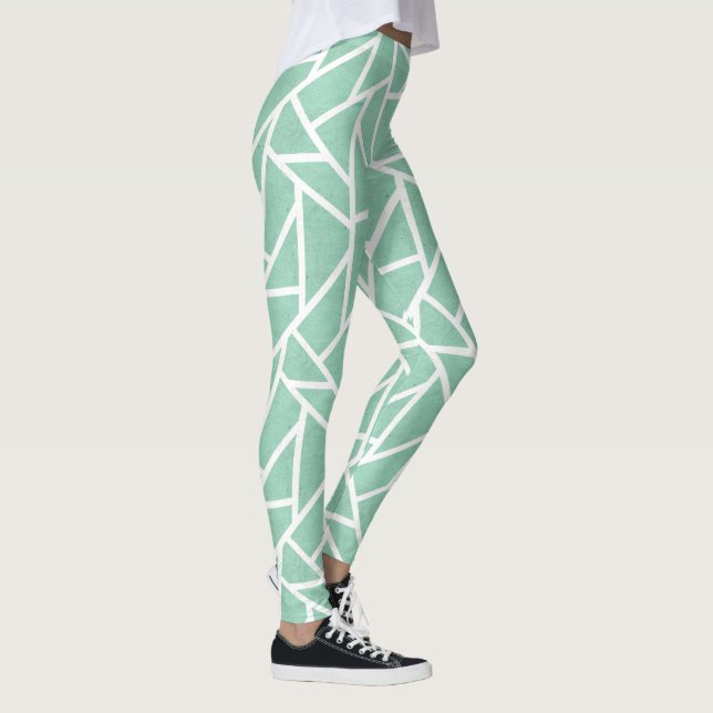 Mint green and white mosaic pattern leggings (Right)