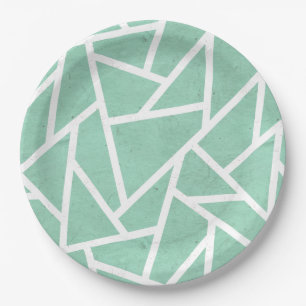 Mint green and white mosaic pattern paper plate