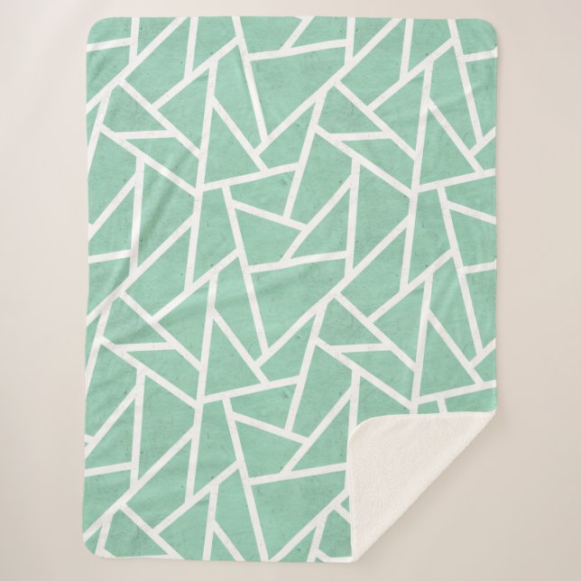 Mint green and white mosaic pattern sherpa blanket (Front)
